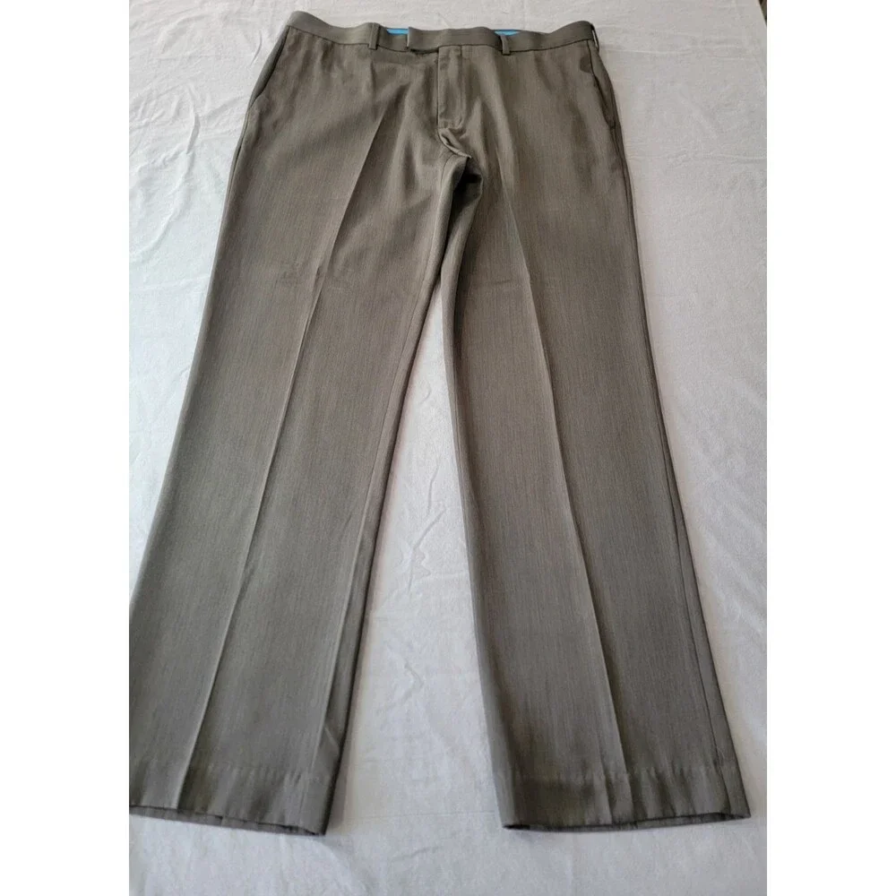 Men’s Dress Axist Pants Gray Slacks 38x32 Flat Front Polyester Career Workwear